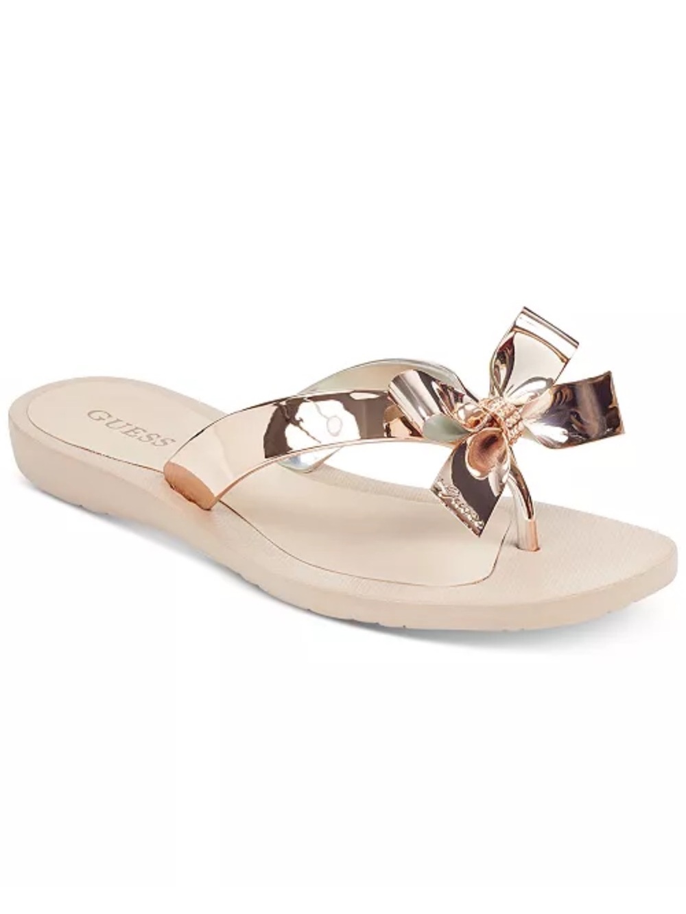 Guess Tutu Embellished Bow Flip Flops Rose Gold